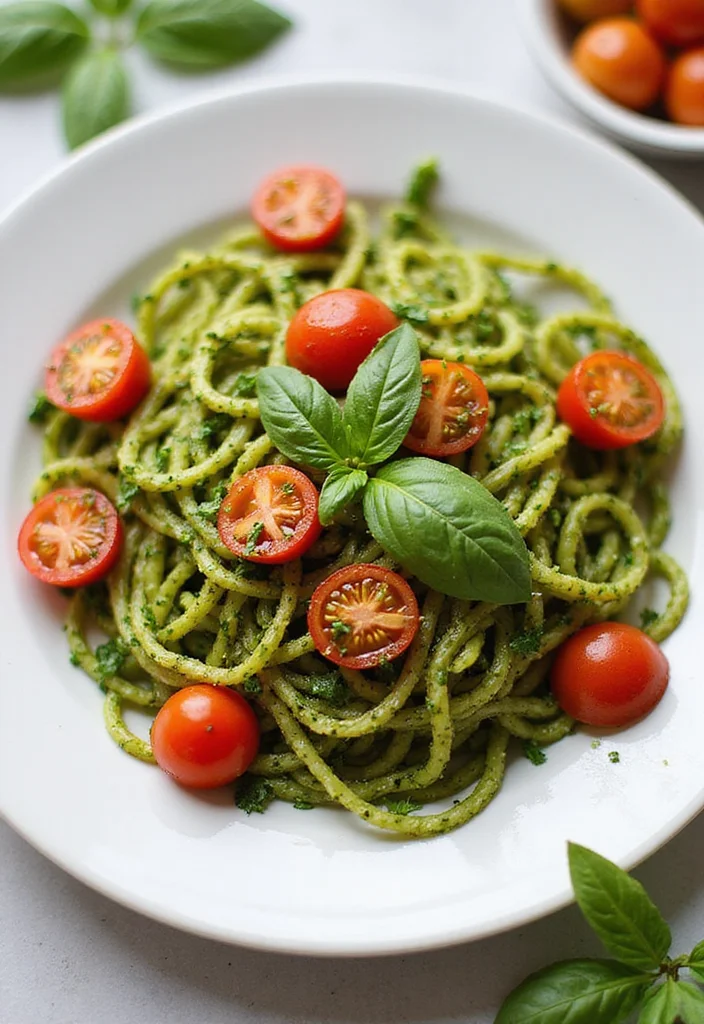 10 Keto Zoodle Recipes for Light Pasta Style Meals - 4. Pesto Zoodles with Cherry Tomatoes