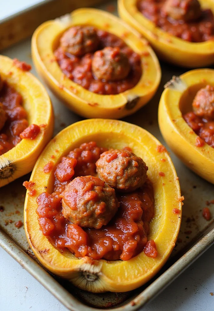 12 Keto Sheet Pan Recipes for Fast No Fuss Dinners - 11. Spaghetti Squash with Meatballs